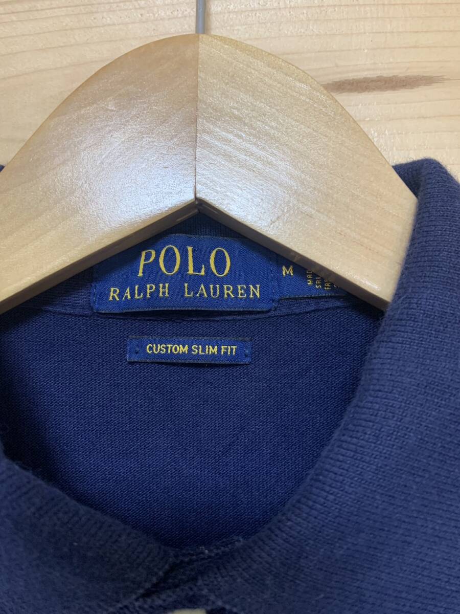  трудно найти товар * прекрасный б/у * POLO RALPH LAUREN( Ralph Lauren )* рубашка-поло ( олень. .) большой Logo NAVY размер M