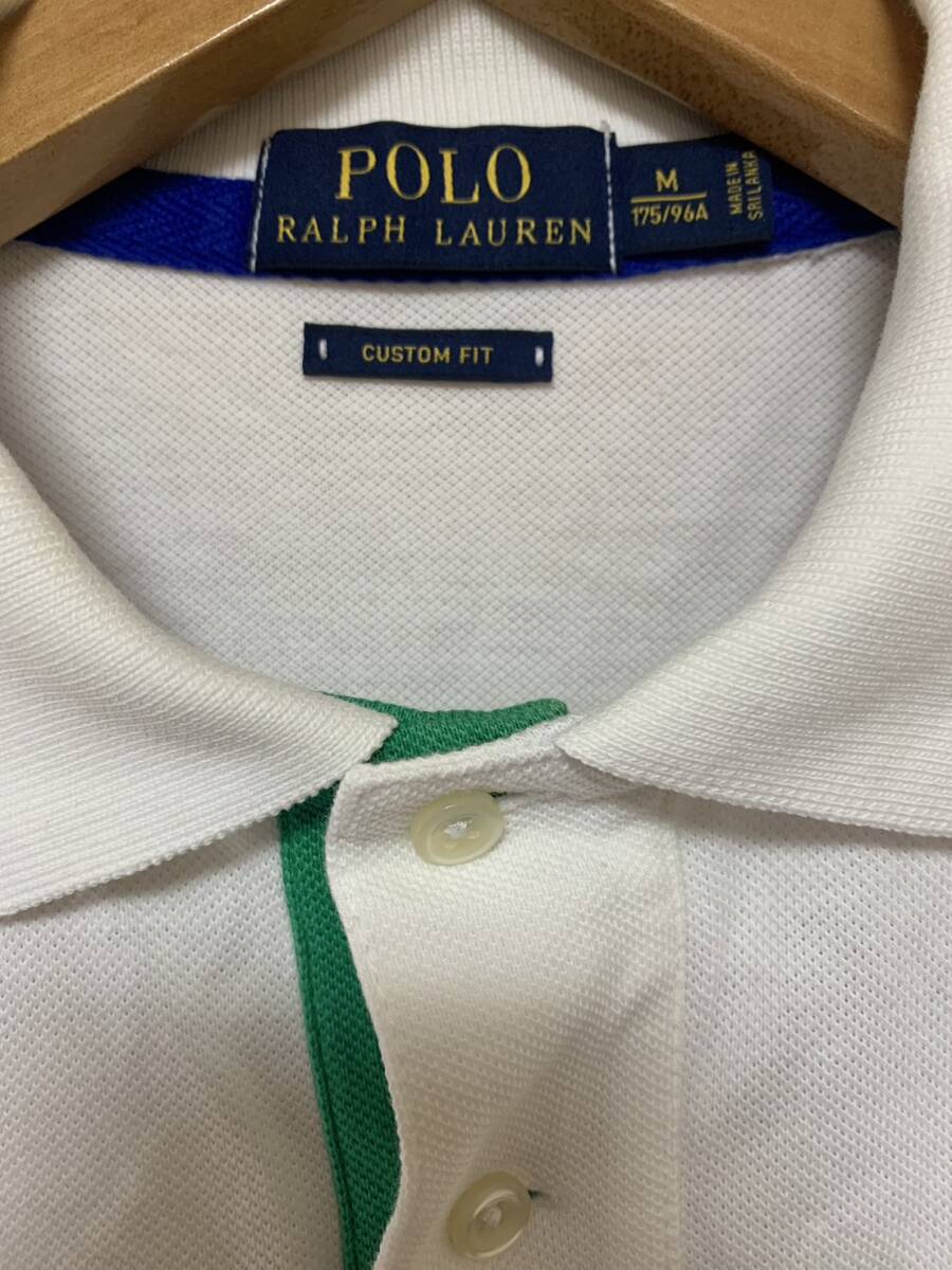  трудно найти товар * прекрасный б/у * POLO RALPH LAUREN( Ralph Lauren )* рубашка-поло ( олень. .) большой Logo WHT/ORG/GRE размер M