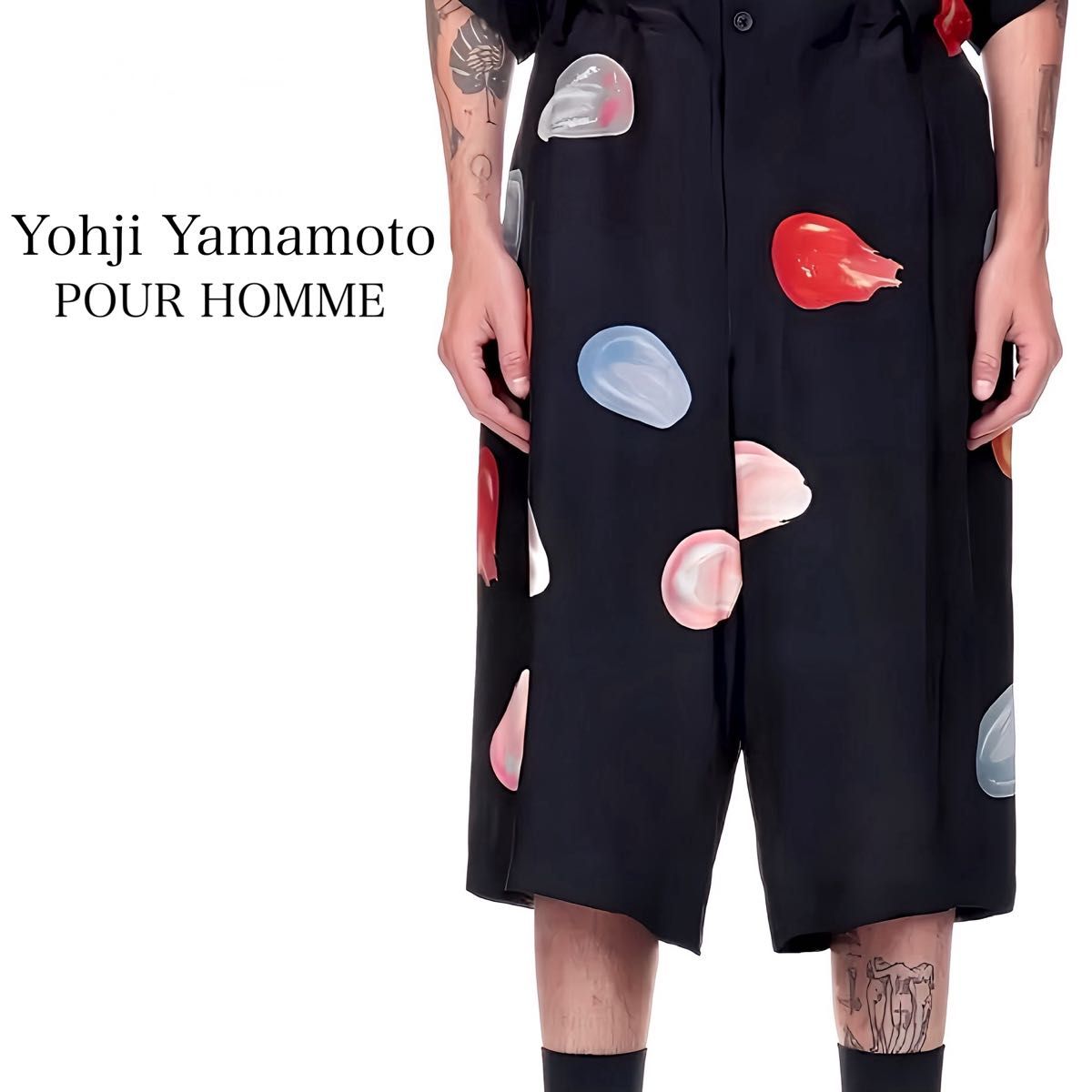 Yohji Yamamoto POUR HOMME ヨウジヤマモト プールオム シルク100% TEARS ハーフパンツ ブラック
