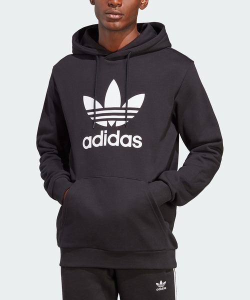 「adidas」 プルオーバーパーカー LARGE ブラック メンズ_画像1