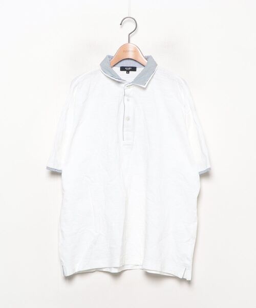 「BEAMS HEART」 ストライプ柄半袖ポロシャツ X-LARGE ホワイト メンズ_画像1