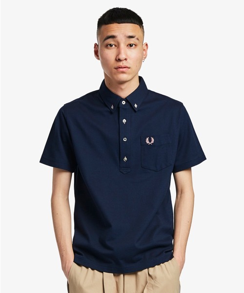 「FRED PERRY」 半袖ポロシャツ S ネイビー メンズ_画像1