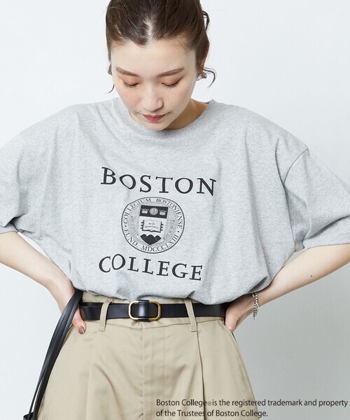 「FREAK'S STORE」 「BOSTON COLLEGE」半袖Tシャツ フリ- グレー レディース_画像1