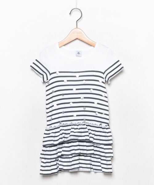 「PETIT BATEAU」 「KIDS」ボーダー柄半袖ワンピース 110 ホワイト キッズ_画像1