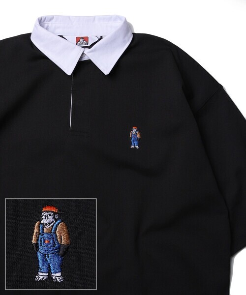 「FREAK'S STORE」 半袖ポロシャツ「BEN DAVISコラボ」 LARGE ブラック メンズ_画像1