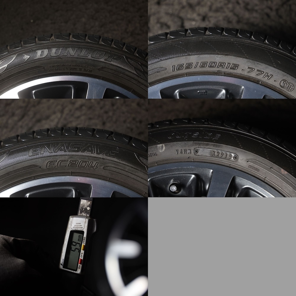 ★バリ山 165/60R15 スズキ純正アルミ 国産DUNLOP ENASAVE EC204 ラジアル 2019年製 4本セット KEIソリオハスラー等_画像8