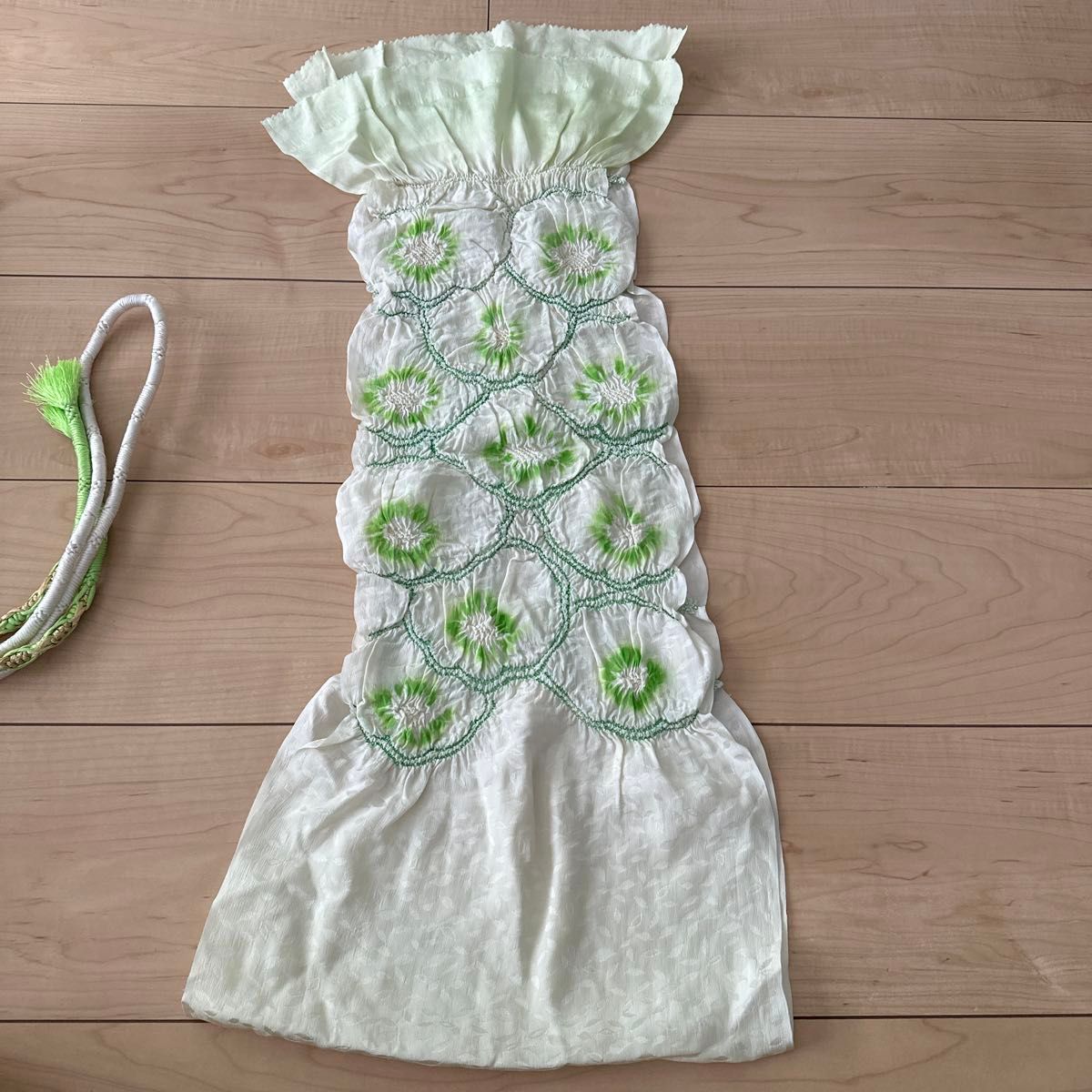正絹 高級 帯締め帯揚げセット グリーン ホワイト グラデーション 緑 白