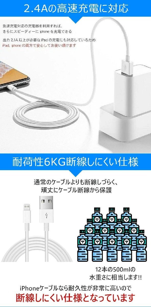 iPhone 充電ケーブル 純正品質 2.4A急速充電 断線防止 高耐久 lightning 充電 USB ライトニング ケーブル iPhoneコード iPad-1m_画像5