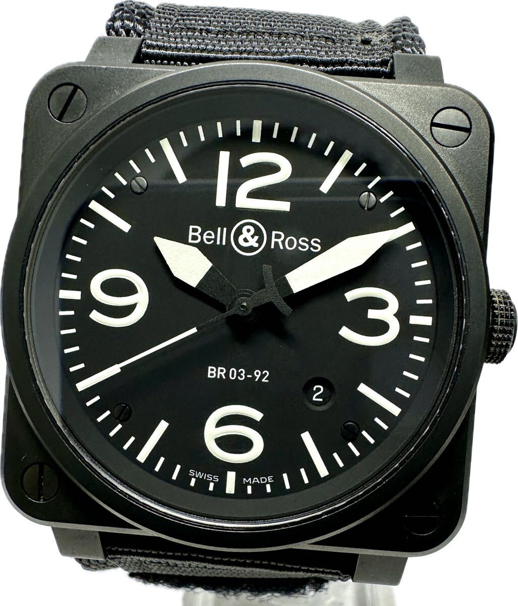 1円〜 Y 希少 美品 Bell&Ross ベル&ロス アビエーション BR03-92-S ブラックモデル メンズ 自動巻き デイト スクエアケース 時計 522946968_画像1