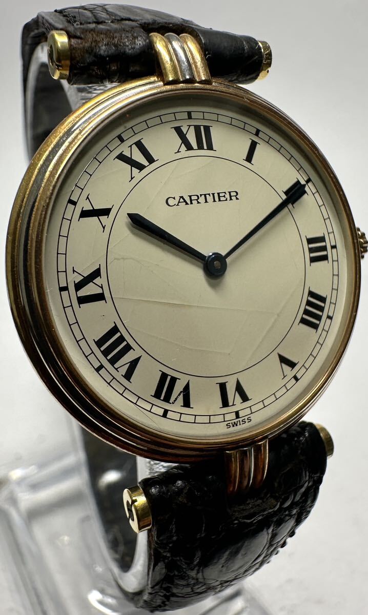 1 jpy ~ Y rare 18 pure gold YG Cartier Cartier Vendome toliniti weight 23.8g men's lady's quartz Junk clock 622702991