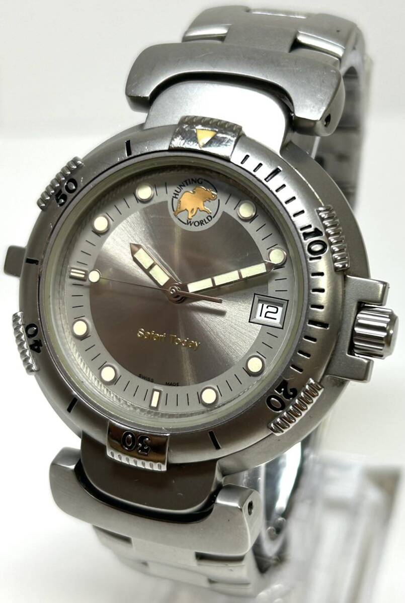 1 jpy ~ T Hunting World Safari Today operation goods men's self-winding watch Date antique accessory koma clock 6227692