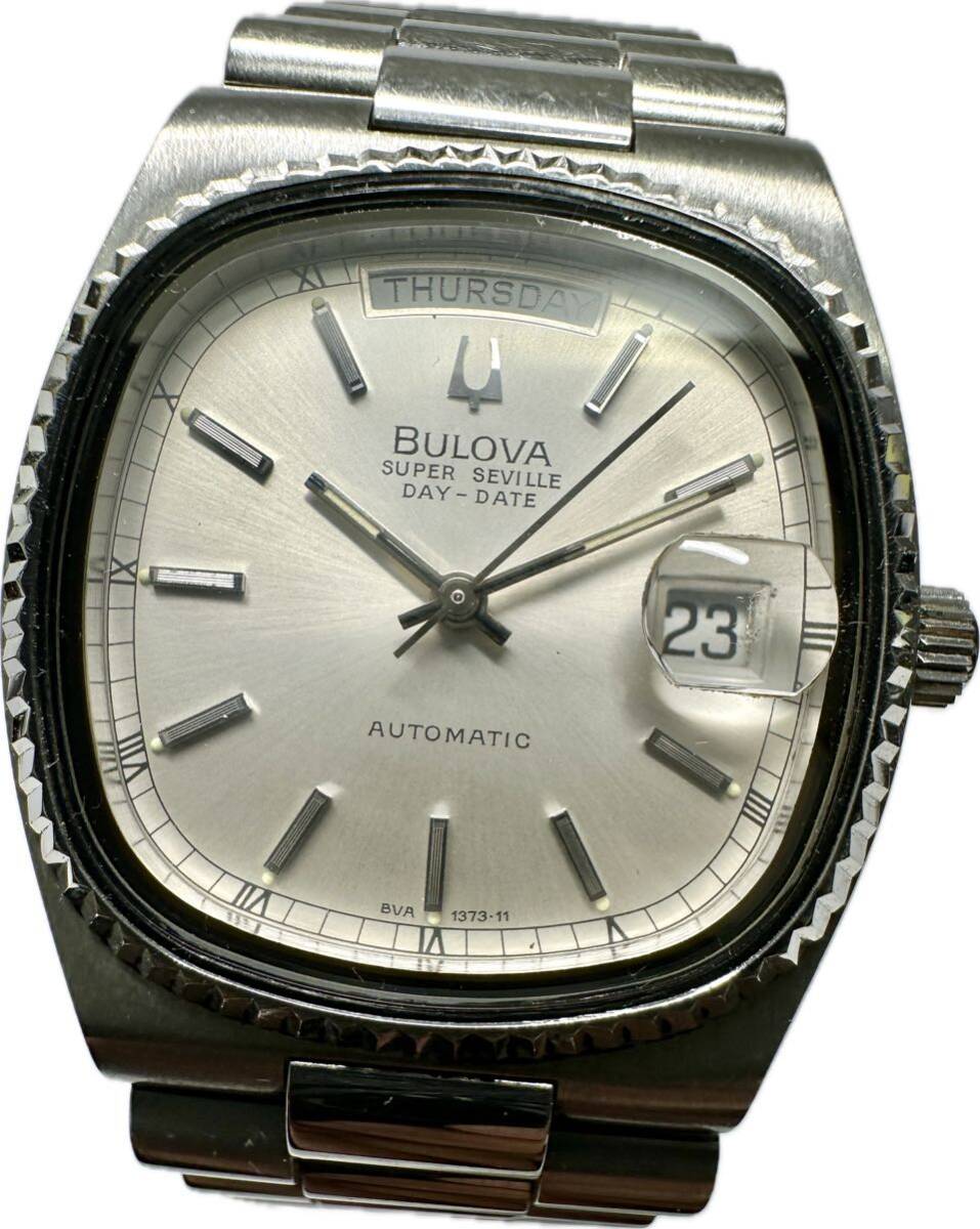 1円〜 Y BULOVA ブローバ スーパーセビル メンズ 自動巻き デイデイト シルバーダイヤル アンティーク 時計 52287591の画像1