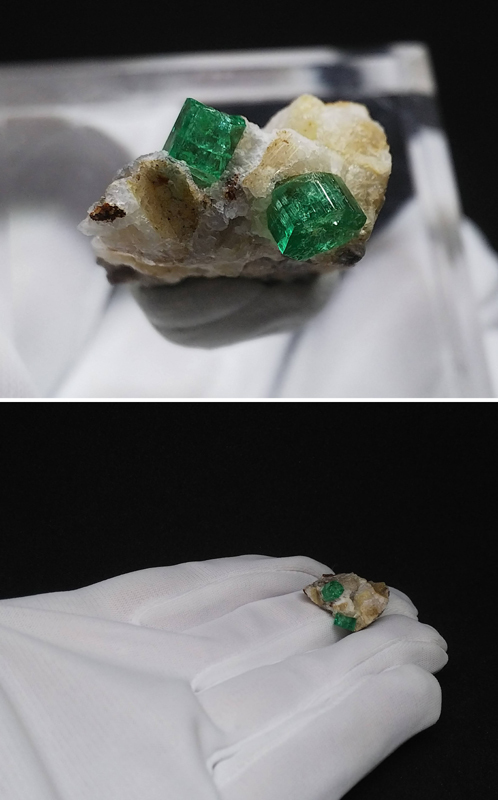 宝石質 エメラルド 結晶2個 緑柱石 結晶 原石 標本 アフガニスタン産 約21ct 10_小さめです