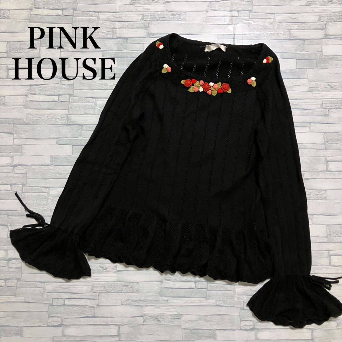PINK HOUSE ピンクハウス ブラック フレア袖 ジェディックス社 日本製 花 チュニック_画像1
