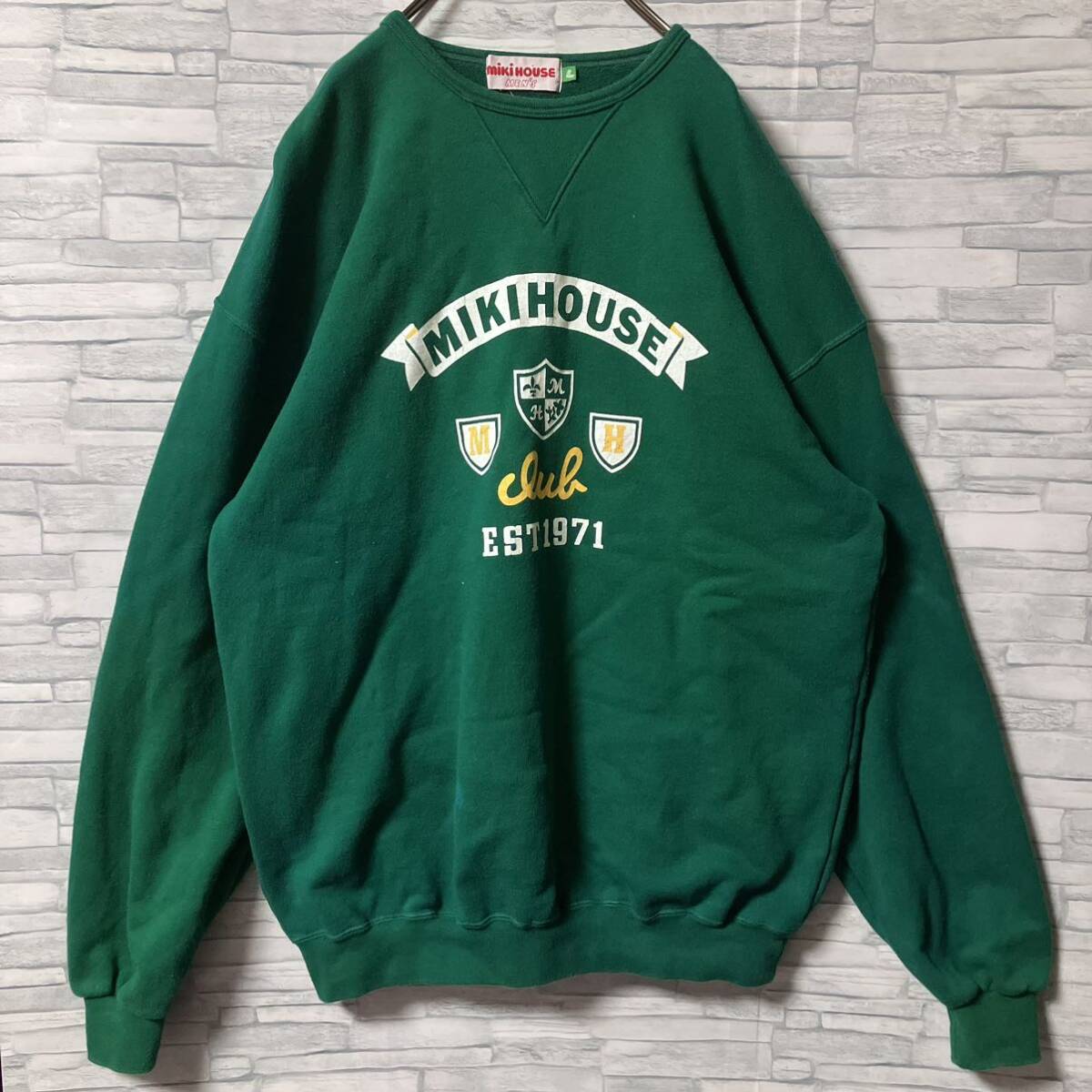 mikihouse men's ミキハウスメンズ Lサイズ グリーン トレーナー スウェット 日本製_画像1