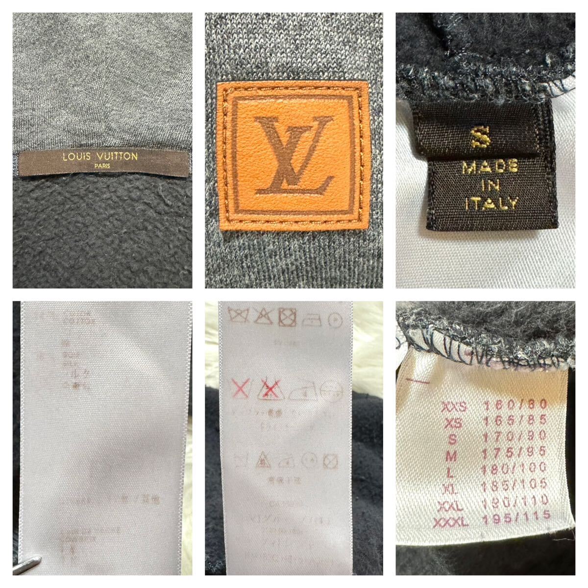 本物 美品 ルイヴィトン 裏地起毛 LVレザーパッチ ZIP UP パーカー S グレー LOUIS VUITTON_画像2