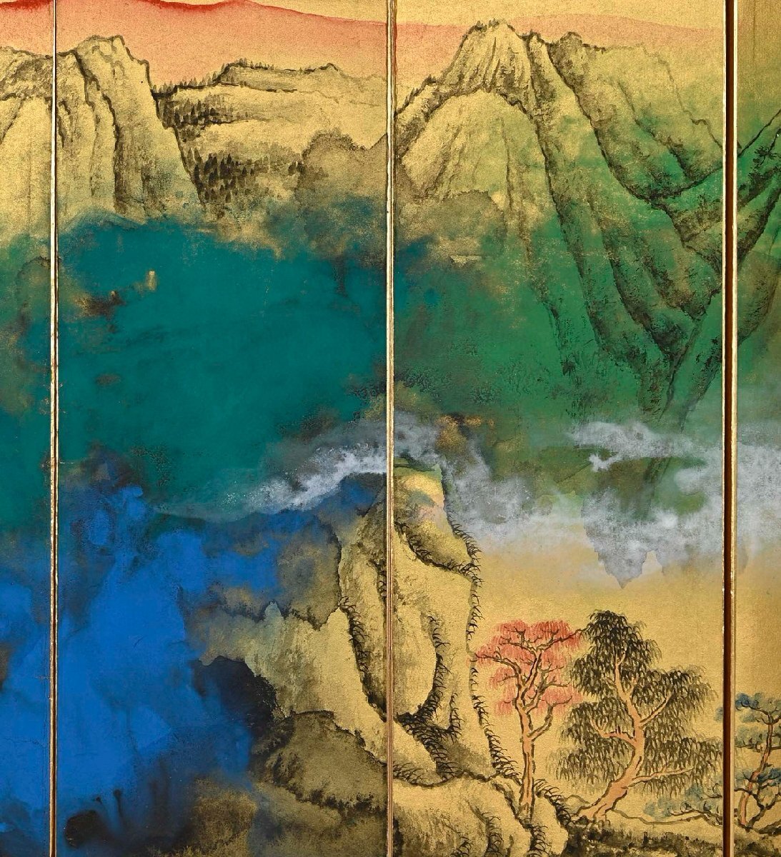 [. old .]. famous auction buying go in [. large thousand ] China modern times painter gold . paper book@[.. landscape map * six bending manner ] autograph guarantee folding screen * partitioning screen China . China calligraphy 