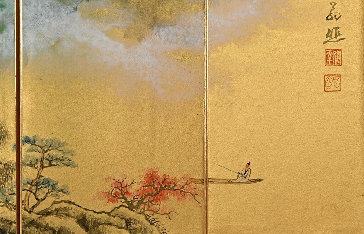 [. old .]. famous auction buying go in [. large thousand ] China modern times painter gold . paper book@[.. landscape map * six bending manner ] autograph guarantee folding screen * partitioning screen China . China calligraphy 