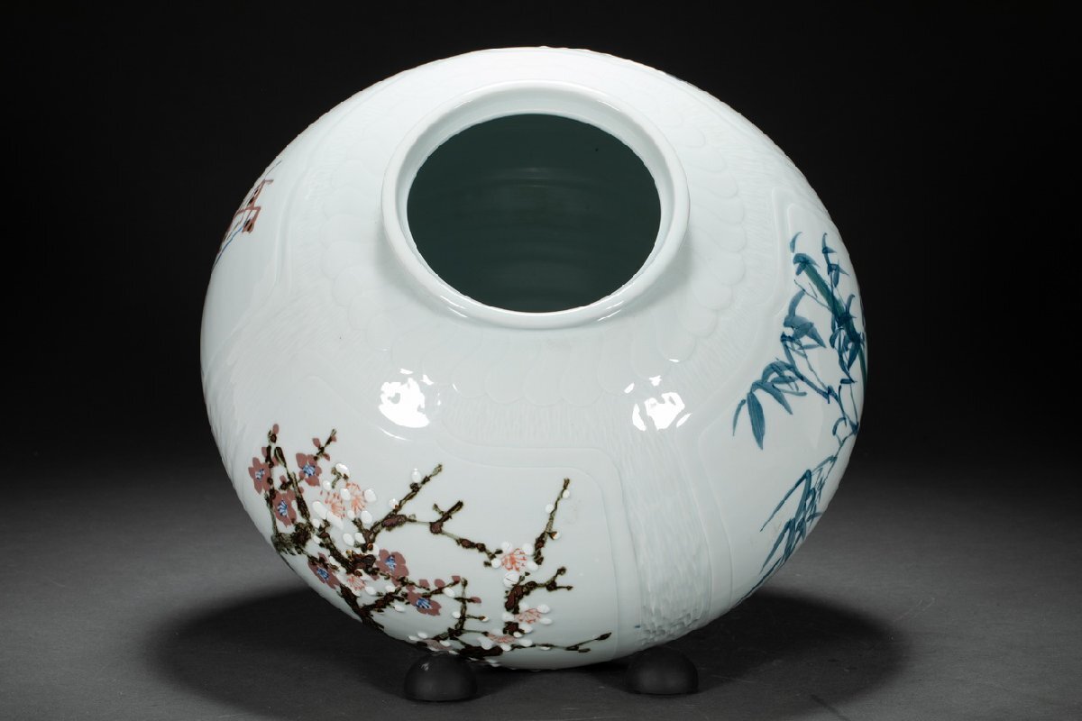 [. old .]. famous auction buying go in era thing Kyoyaki flat cheap white . structure overglaze enamels flower .. flower raw ornament . antique goods old fine art 0425-141S01