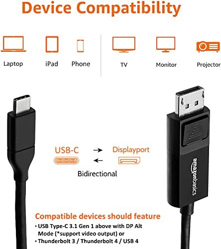 Amazonベーシック USB-Cディスプレーポートケーブル タブレット用 双方向 1.8ｍ ブラック_画像5