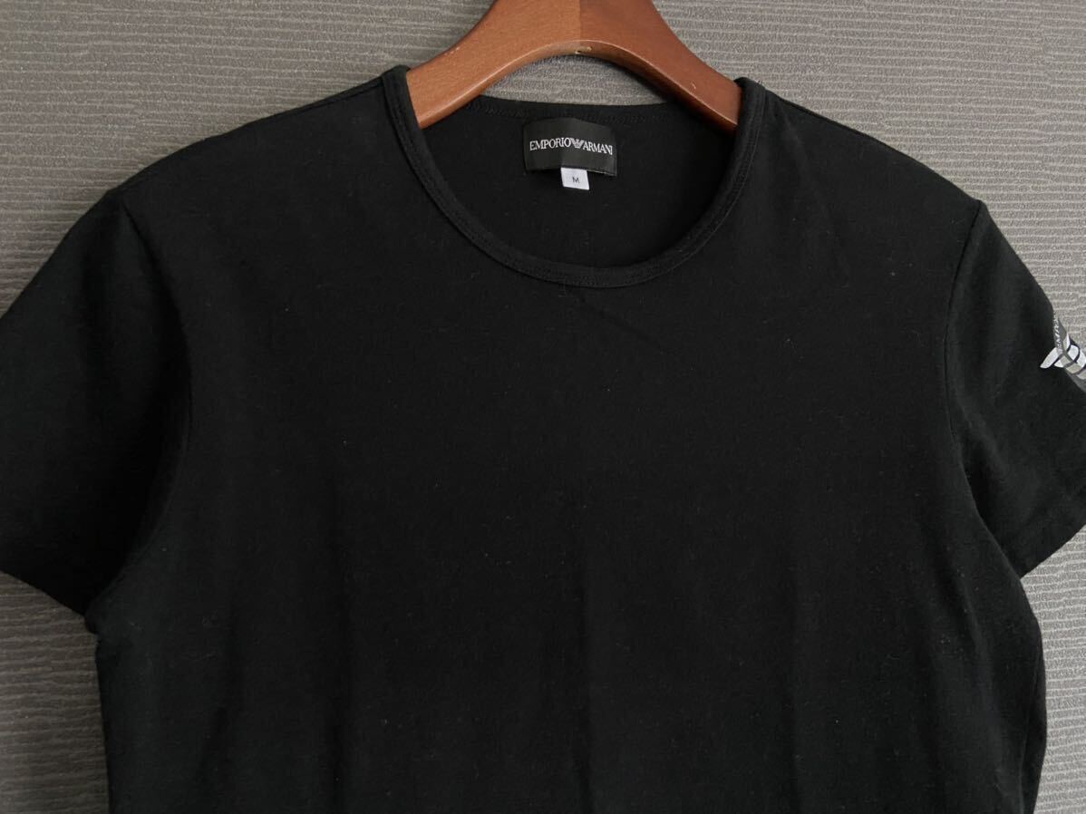 EMPORIO ARMANI エンポリオアルマーニ アームロゴプリント タイトストレッチ クルーネック 半袖 Tシャツ M 黒 トップス メンズ 国内正規品の画像4