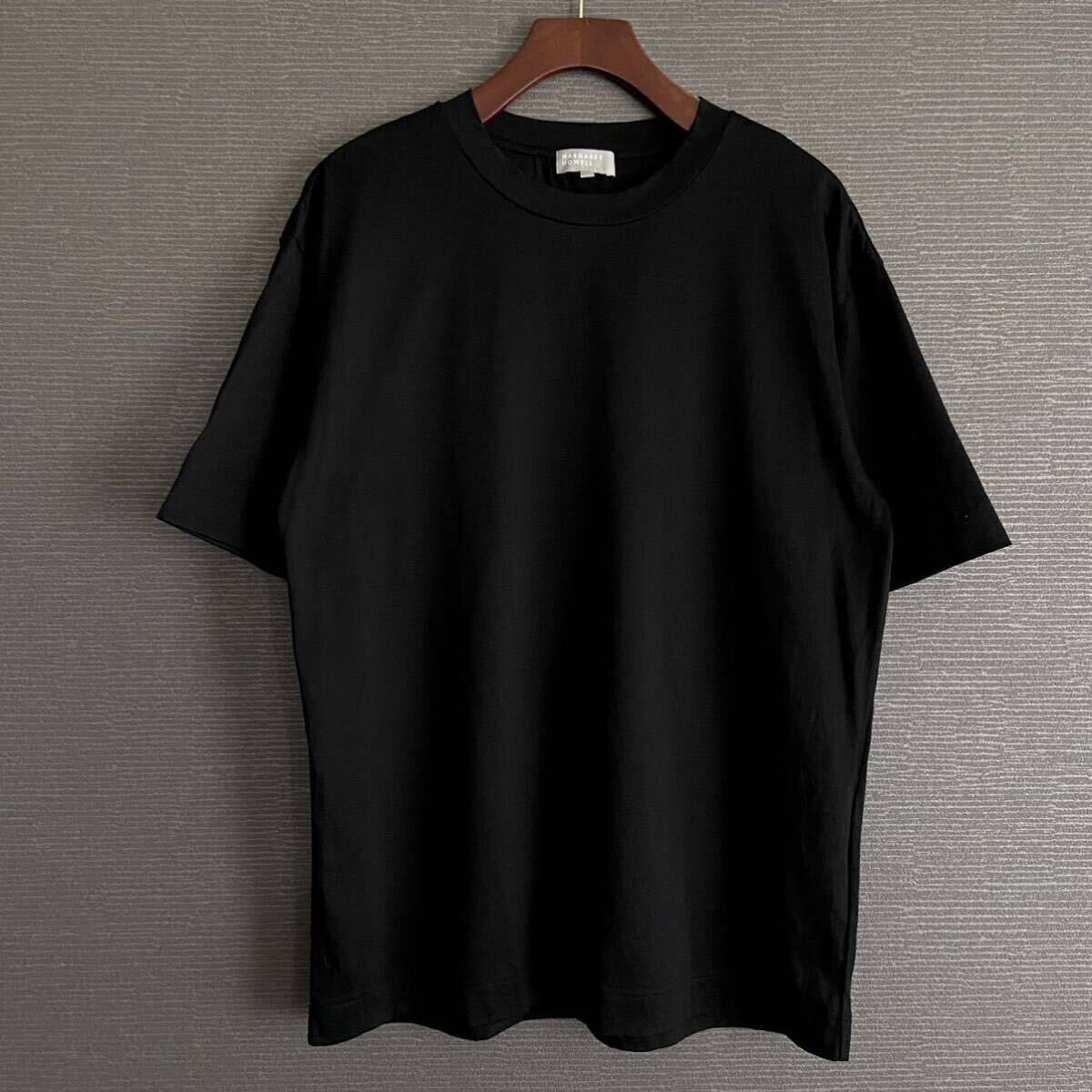 定価¥17600 2023SS 極美品 MARGRET HOWELL マーガレットハウエル FINE DENSE COTTON JERSEY モック 半袖 Tシャツ L 黒 トップス MHL メンズ_画像3