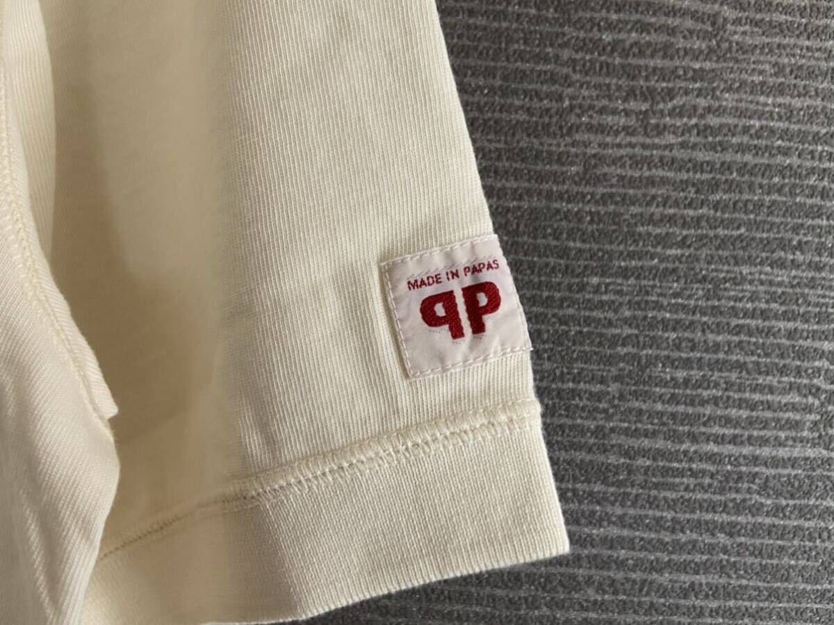 美品 PAPAS パパス ロゴパッチ シンプル ベーシック 半袖ポロシャツ M 48 ビッグシルエット クリーム アイボリー トップス アイビー メンズ_画像6