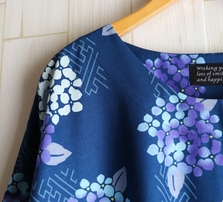 紫陽花 ワンピース ポケット付き 紺色 ネイビー和柄 あじさい 花柄 綿100 大きいサイズハンドメイドの画像6