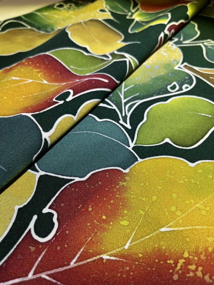  fine pattern silk bokashi colorful leaf pattern . green color ground kimono Japanese clothes Japanese clothes kimono ko-te remake costume general merchandise shop high class 