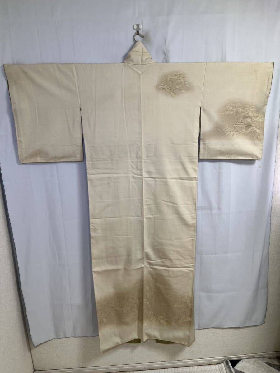  pongee silk middle . temple . inside . two bokashi pine. tree beige ground kimono Japanese clothes Japanese clothes kimono ko-te remake dyeing change costume general merchandise shop high class 