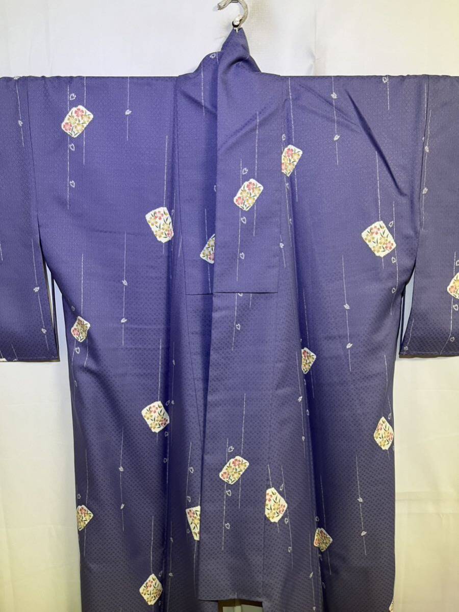 小紋　カラフル　花　華　縦縞　菱形　紫色地　着物　和服　和装　着物コーデ　リメイク　衣装　百貨店　高級_画像4