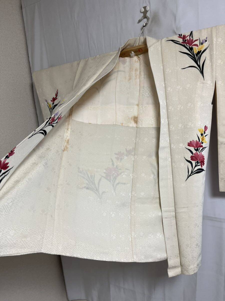  length feather woven silk .. shape colorful . flower cream color kimono Japanese clothes Japanese clothes remake dyeing change antique retro costume general merchandise shop high class 