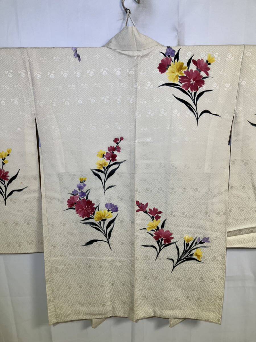  length feather woven silk .. shape colorful . flower cream color kimono Japanese clothes Japanese clothes remake dyeing change antique retro costume general merchandise shop high class 