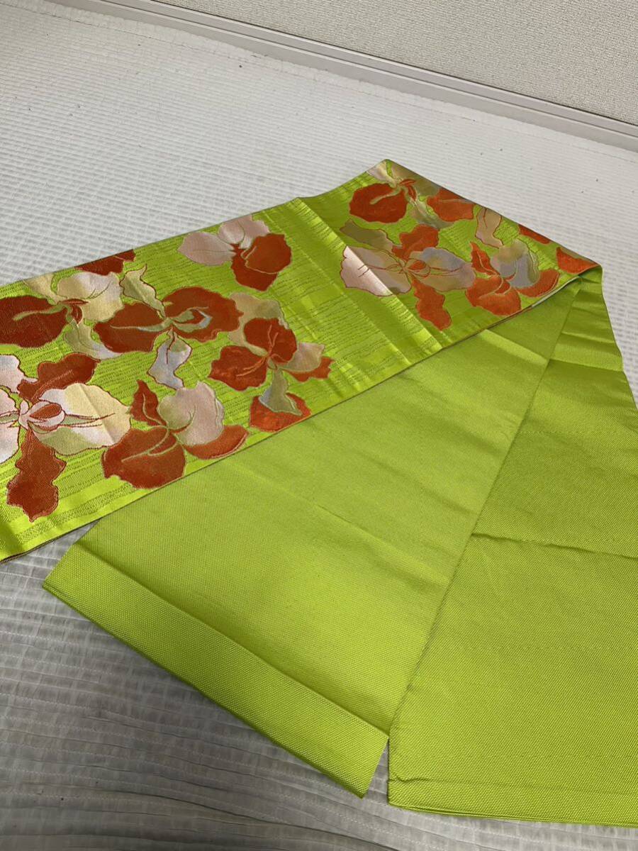  obi Nagoya obi silk colorful bokashi flower . six through pattern green color ground kimono Japanese clothes Japanese clothes kimono ko-te remake costume general merchandise shop high class 