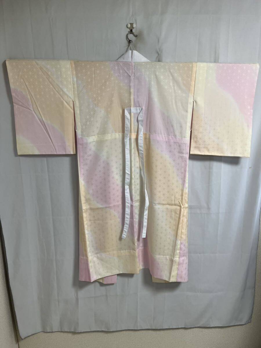  длинное нижнее кимоно натуральный шелк лен. лист красочный шнур имеется кремовый цвет земля кимоно японская одежда японский костюм кимоно ko-te переделка костюм смешанный ассортимент магазин высококлассный 