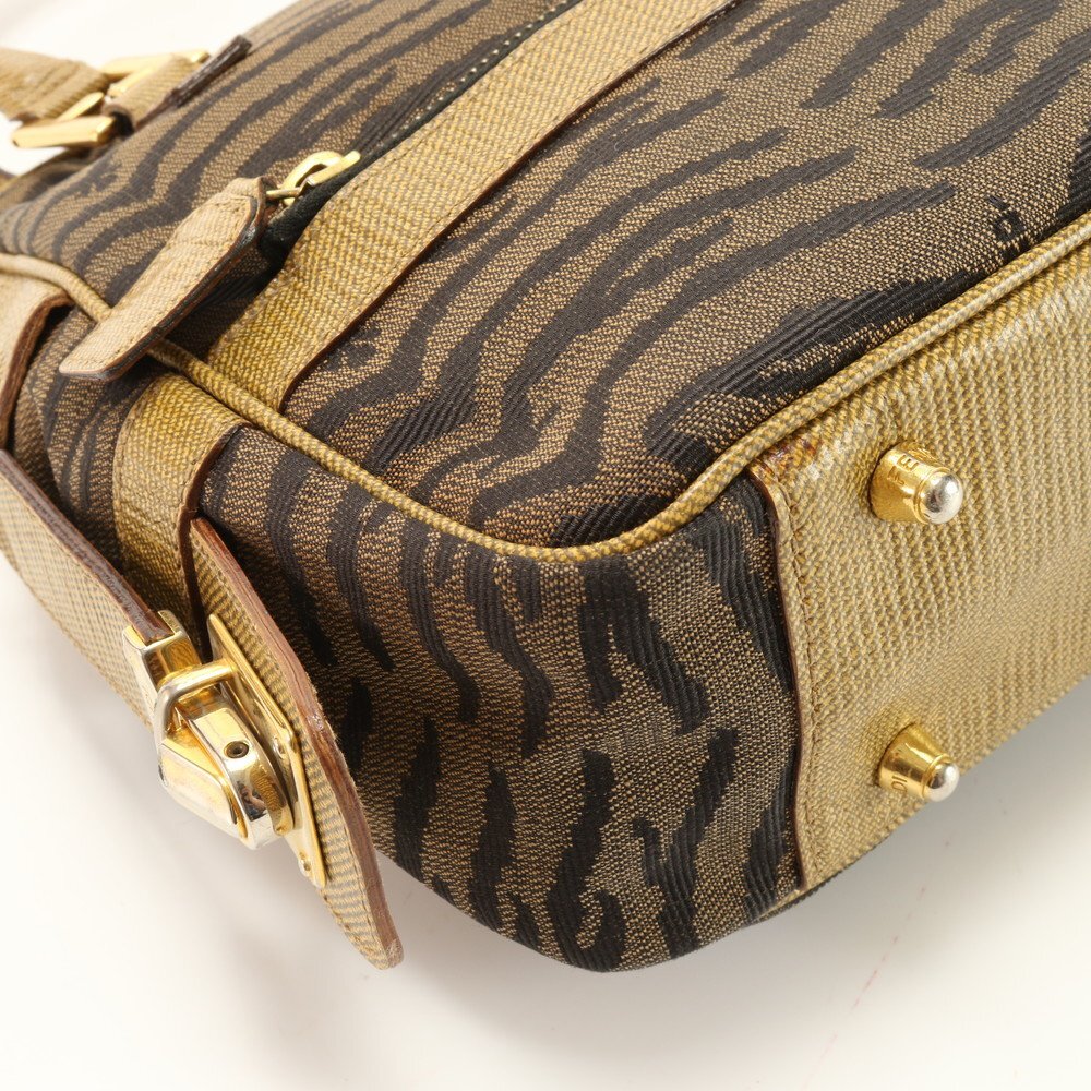 1 jpy # Vintage # Fendi # Zebra FF metal fittings leather canvas handbag tote bag top steering wheel lady's EHM AB11-5