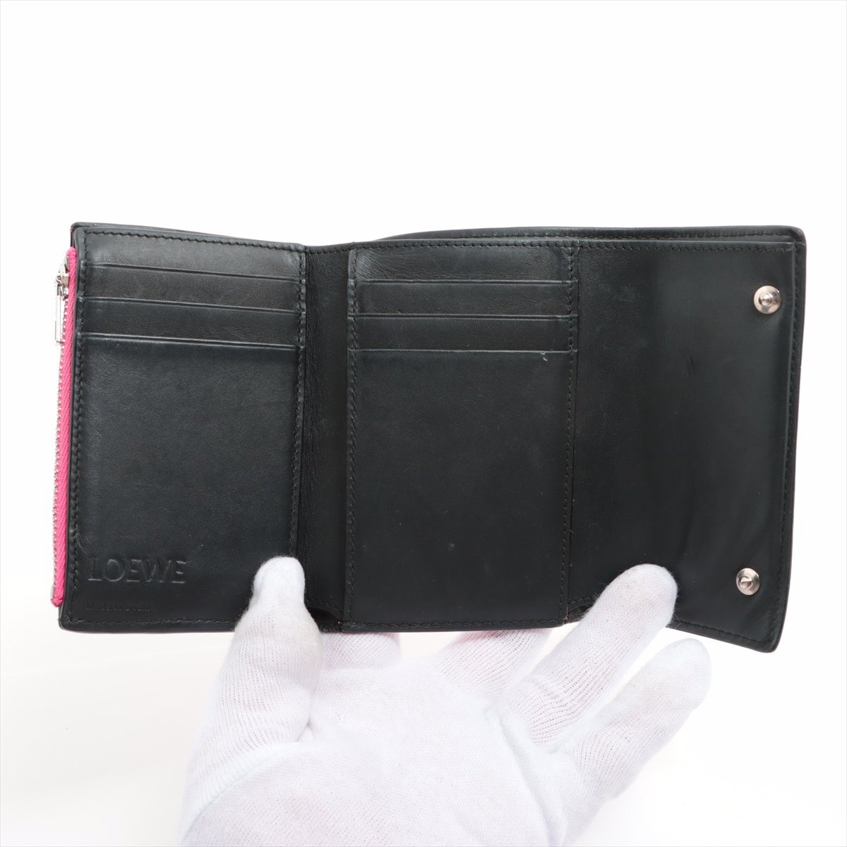 1 иен прекрасный товар # Loewe # дыра грамм повтор кожа три складывать кошелек compact бумажник розовый симпатичный популярный стандартный женский EFT 1128-E26