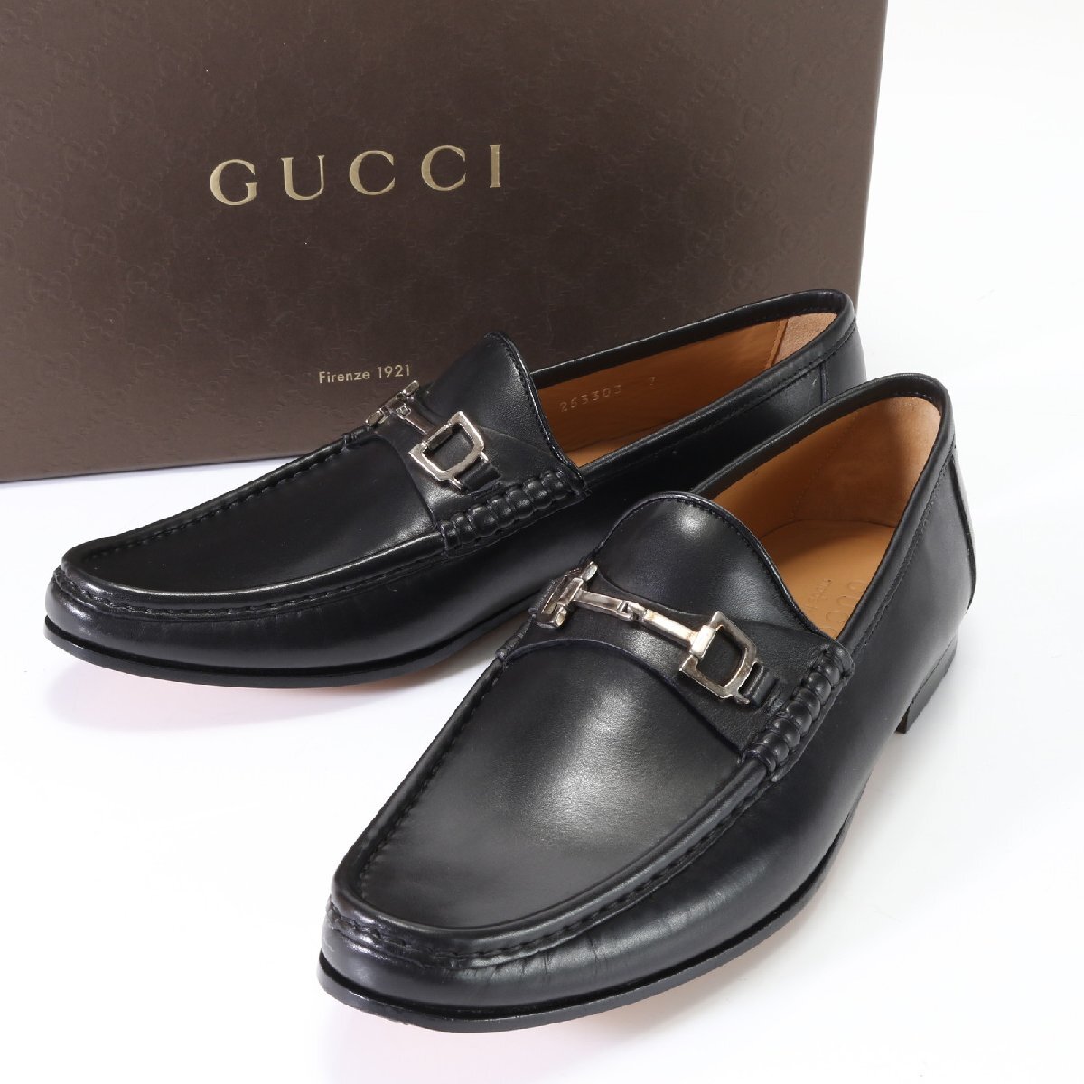 1 иен # превосходный товар # Gucci #253303 шланг bit кожа Loafer бизнес обувь обувь кожа обувь 7 26cm соответствует черный чёрный джентльмен мужской EEM U34-1