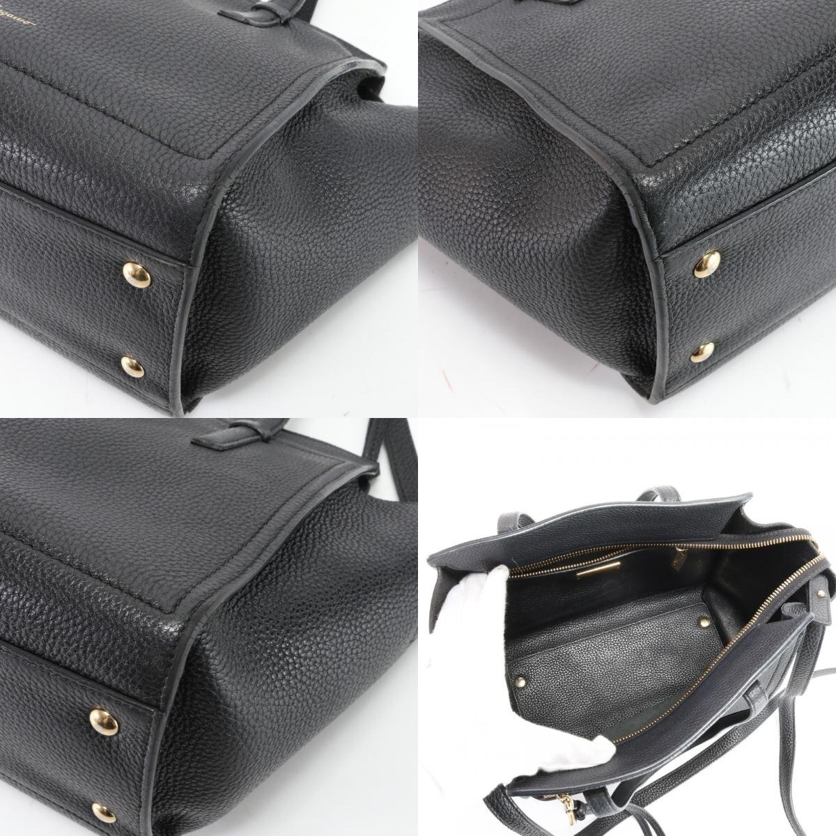 1 jpy beautiful goods Salvatore Ferragamo gun chi-ni Amy leather 2WAY shoulder bag diagonal .. hand black lady's HPM Y1-3