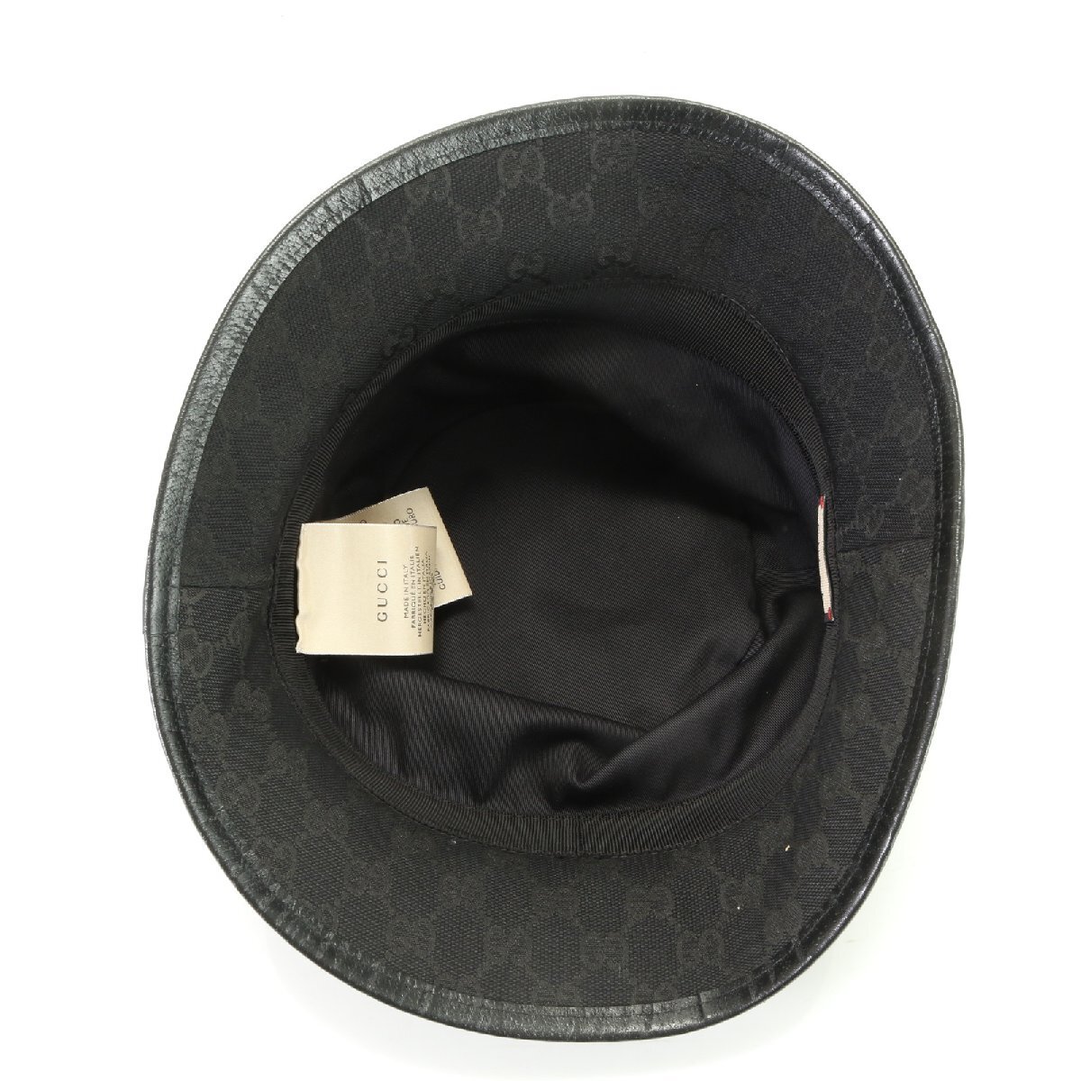 1 jpy # as good as new # present goods # Gucci # double G GG canvas bucket hat 576587 leather hat black men's lady's TJE 2.16-12