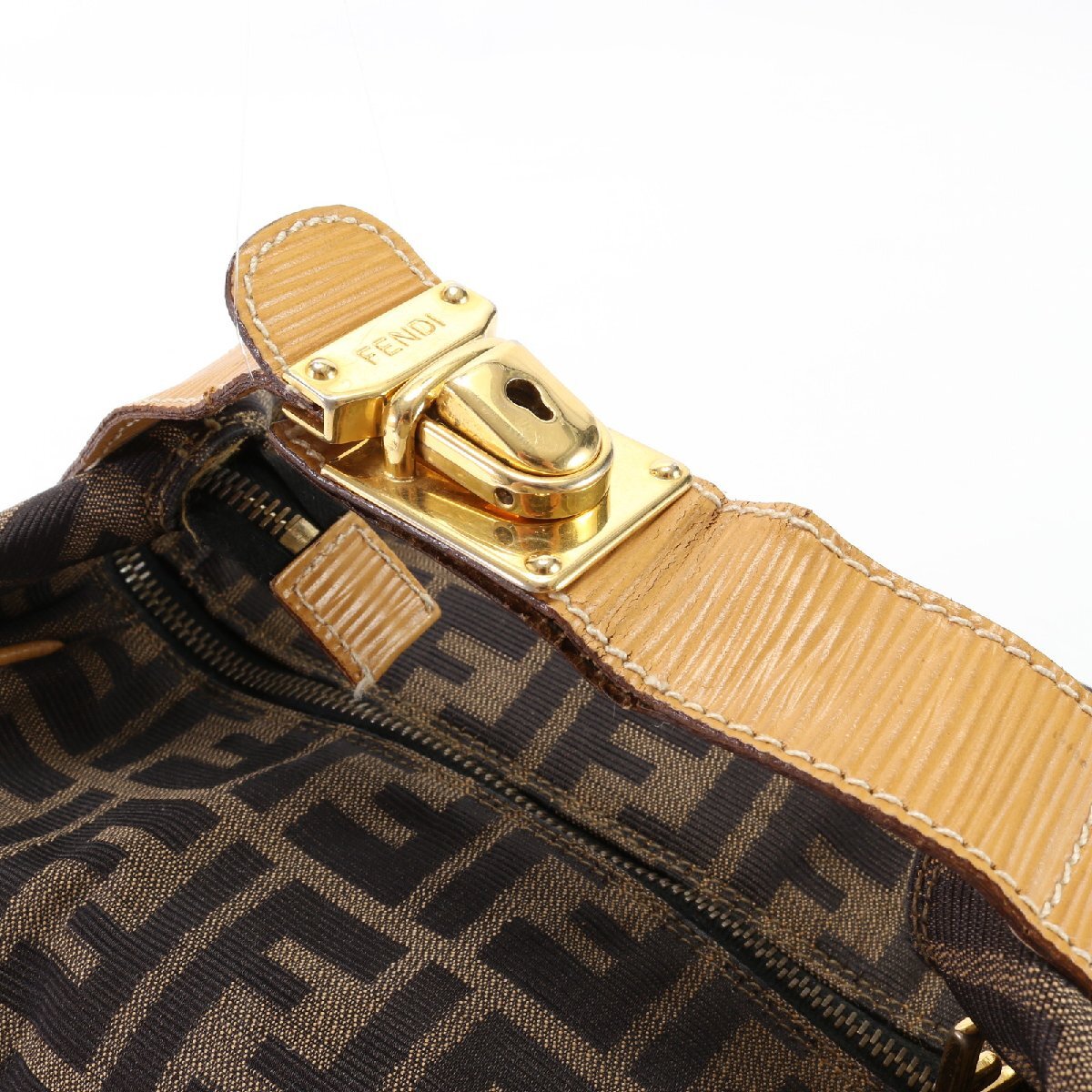 1 jpy # ultimate beautiful goods # Fendi #FF pattern Zucca vanity handbag leather canvas tote bag top steering wheel original leather lady's HHM S3-1
