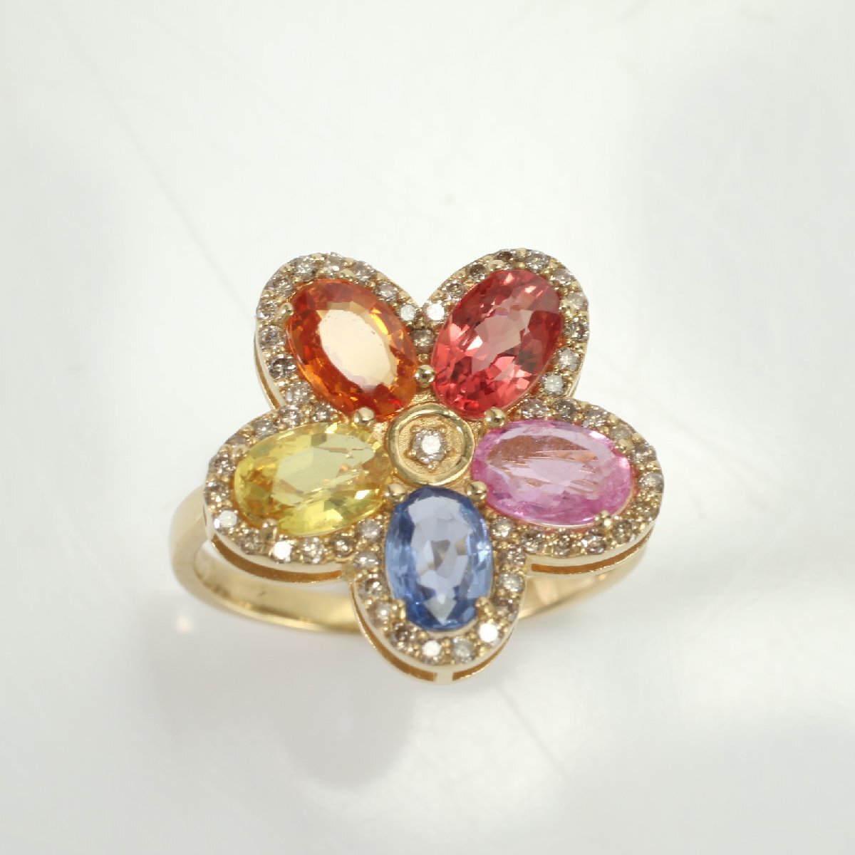 1 jpy # unused K18 ring ring multi sapphire Gold accessory diamond gem flower flower SA3.0 lady's TJE 1026-M37