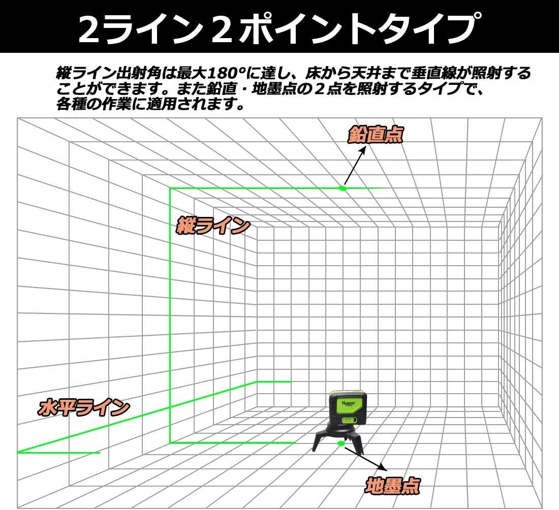 耐久性抜群 2ライン グリーン レーザー墨出し器 緑色 クロスラインレーザー 自