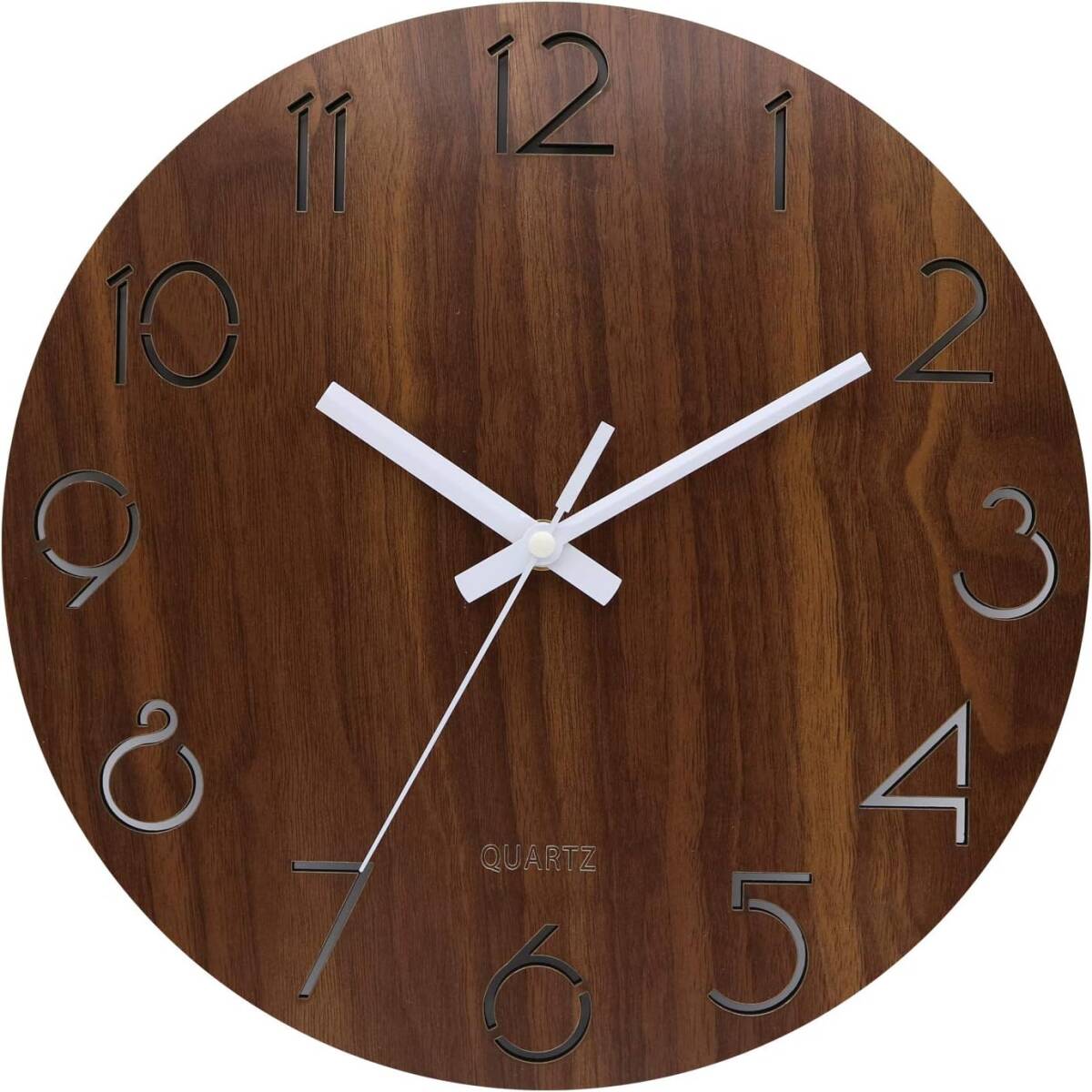 耐久性抜群 壁掛け時計 木製 サイレント連続秒針 透かし彫り アナログ 掛け時計