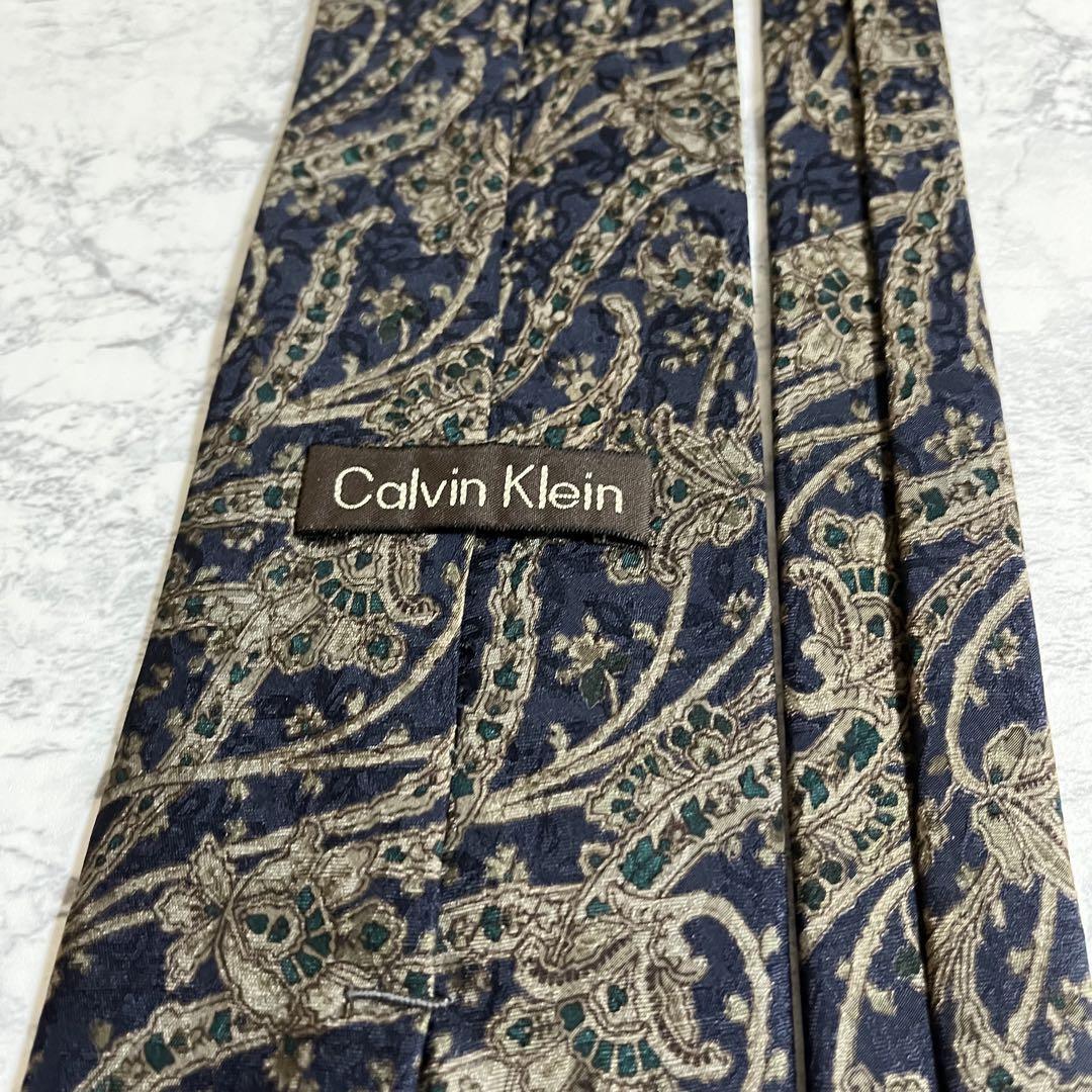 1 jpy beautiful goods ultra rare Calvin Klein Calvin Klein brand necktie silk 100% hard-to-find navy navy blue color total pattern business suit 