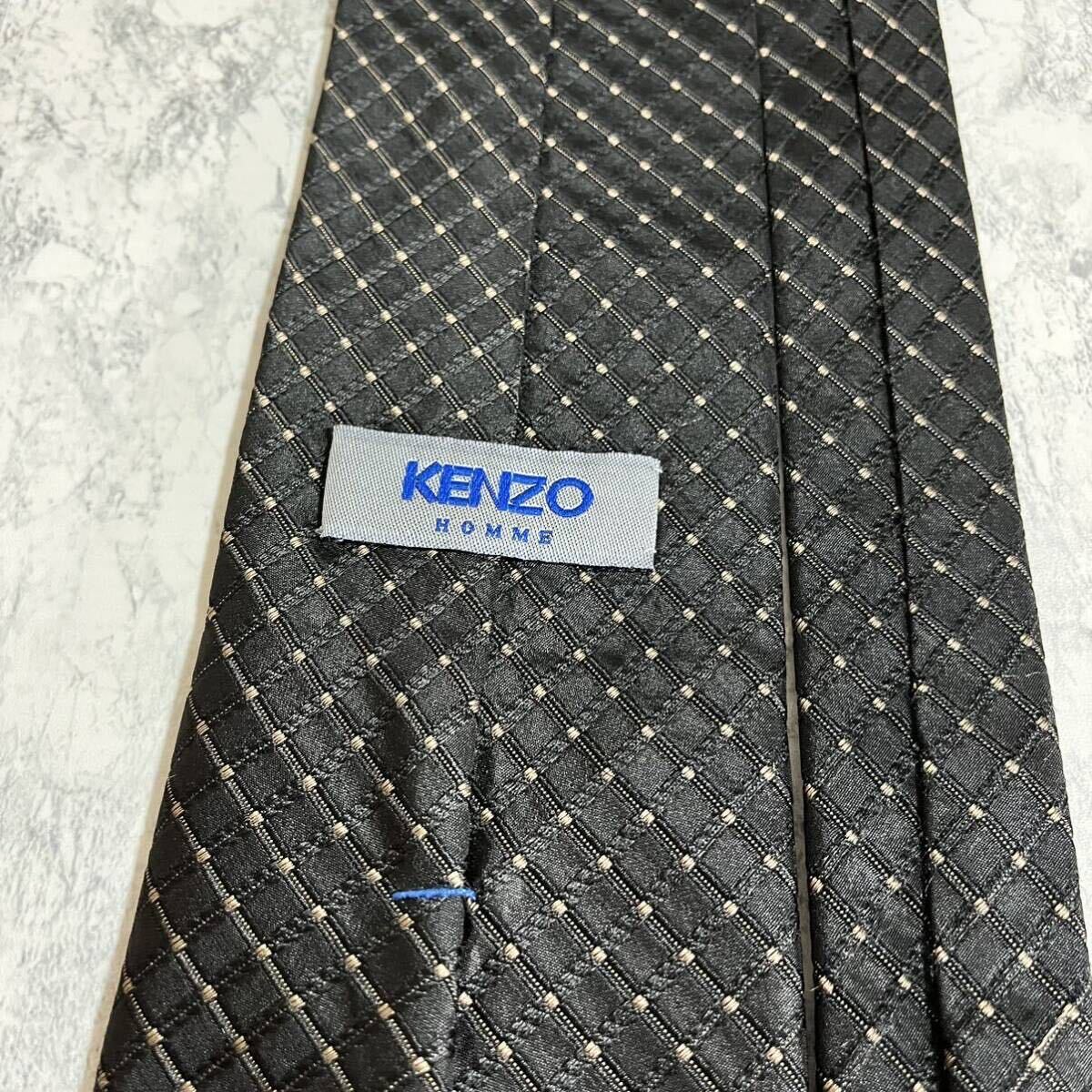 1円 1スタ 美品 KENZO ケンゾー ブランドネクタイ 超高級 ビジネススーツ マルチカラー 総柄 シルク 絹 ハイブランド チェック柄 グレー_画像5