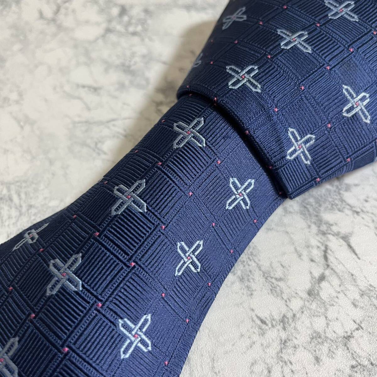 1 jpy beautiful goods HERMES Hermes same day shipping brand necktie super high class business suit total pattern silk silk high brand check pattern navy blue H Logo 