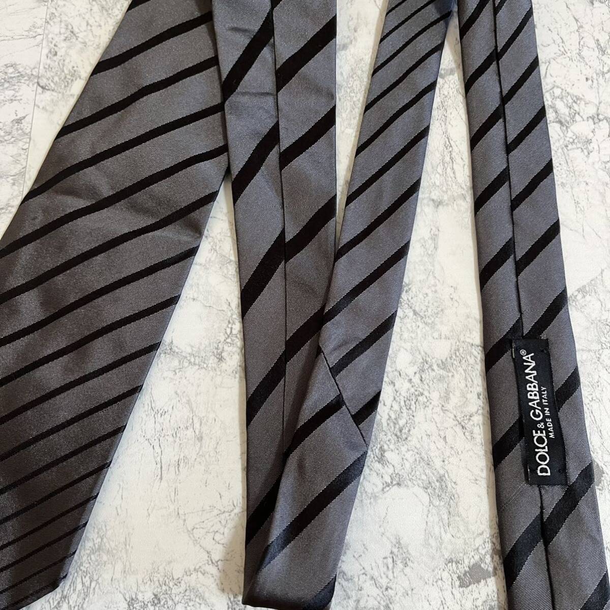 1 jpy beautiful goods Dolce & Gabbana DOLCE&GABBANA same day shipping brand necktie business suit silk silk high brand stripe pattern gray 