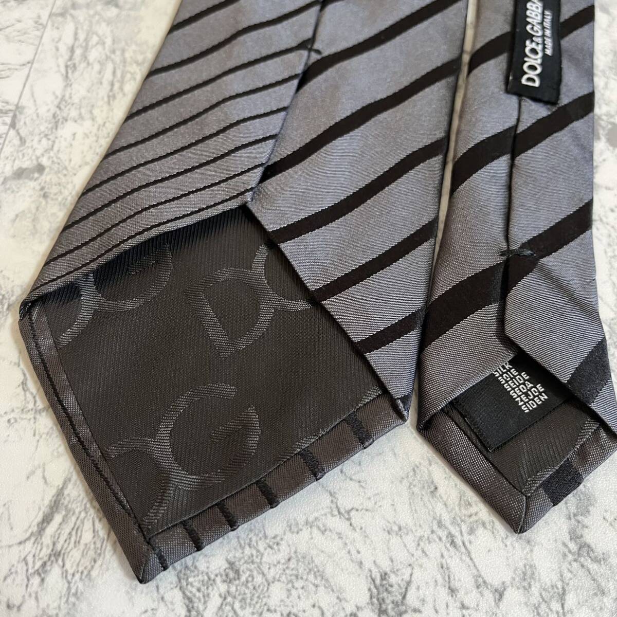 1 jpy beautiful goods Dolce & Gabbana DOLCE&GABBANA same day shipping brand necktie business suit silk silk high brand stripe pattern gray 