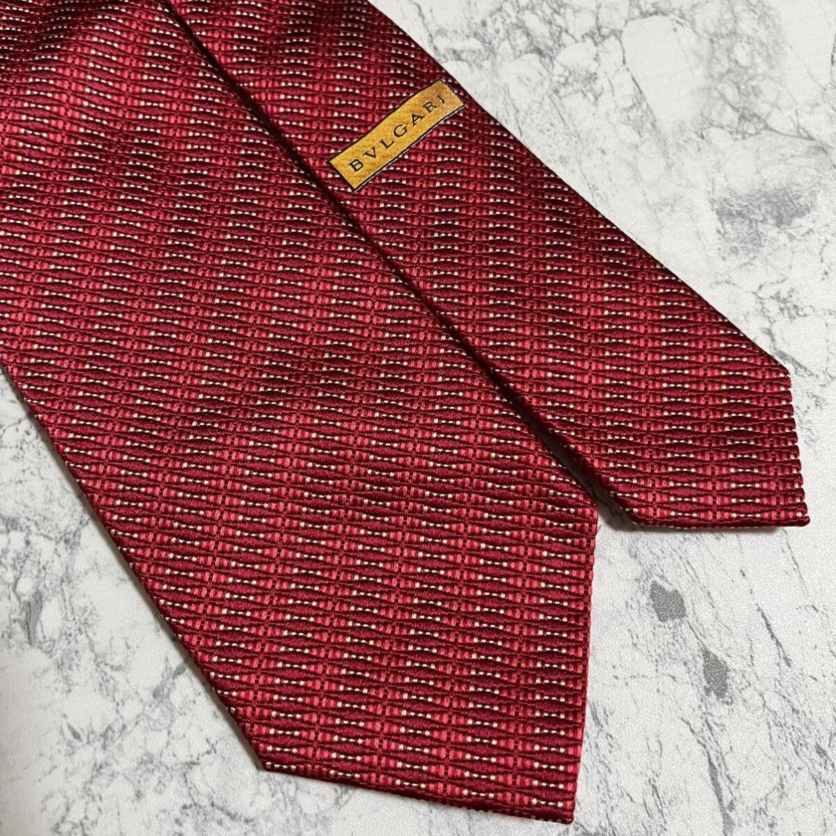 1 иен прекрасный товар BVLGARY BVLGARI отправка в тот же день бренд галстук супер высококлассный деловой костюм общий рисунок шелк шелк высокий бренд красный бордо полоса рисунок 